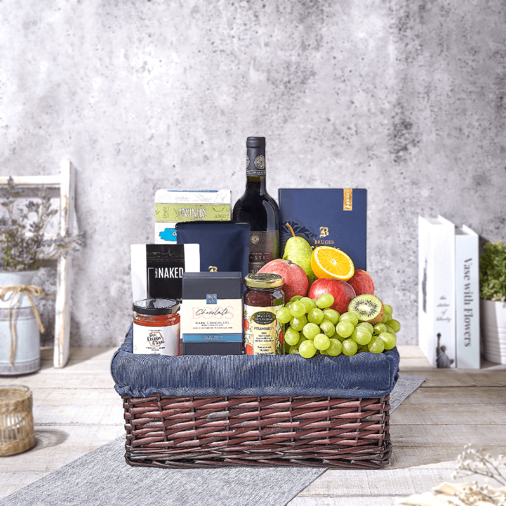 The Wholesome Kosher Gift Basket, wine gift, wine, kosher gift, kosher, fruit gift, fruit