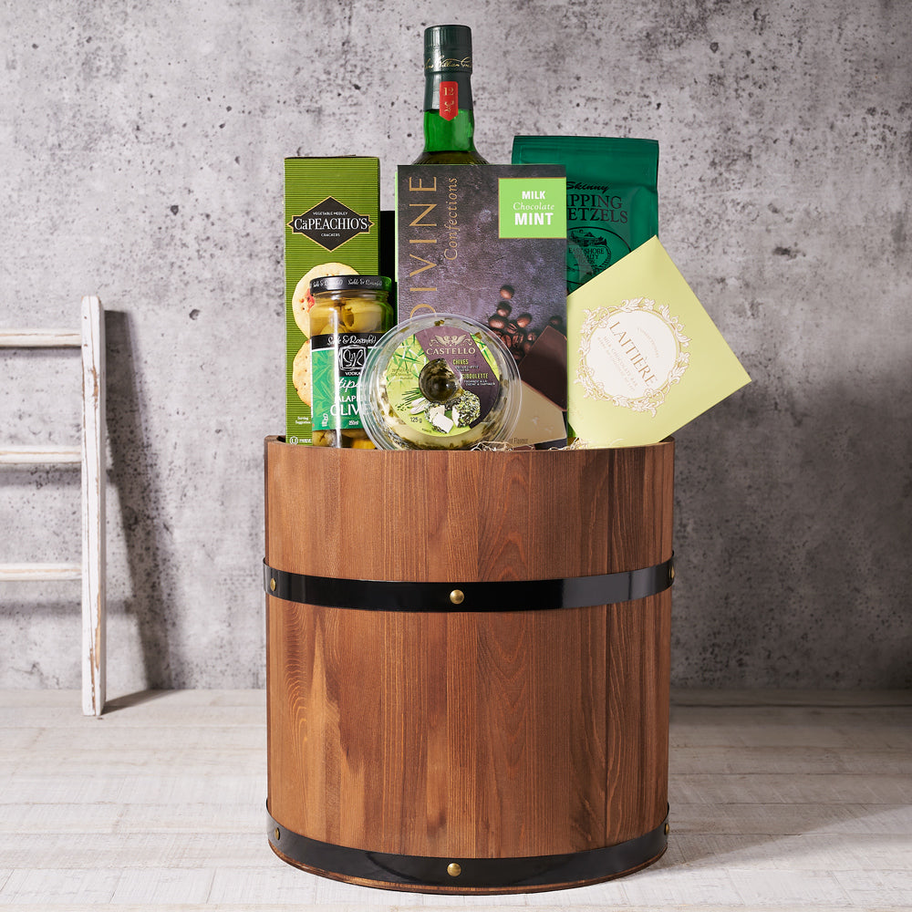 Lucky Green Liquor Gift Set, Gourmet Gift Baskets, Liquor Gift Baskets, Chocolate Gift Baskets