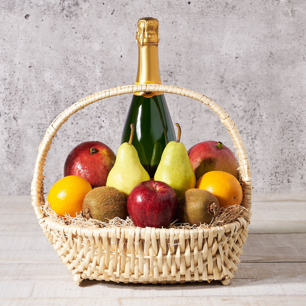 Pale Woven Boat Sparkling Wine Gift – how the gift is presented