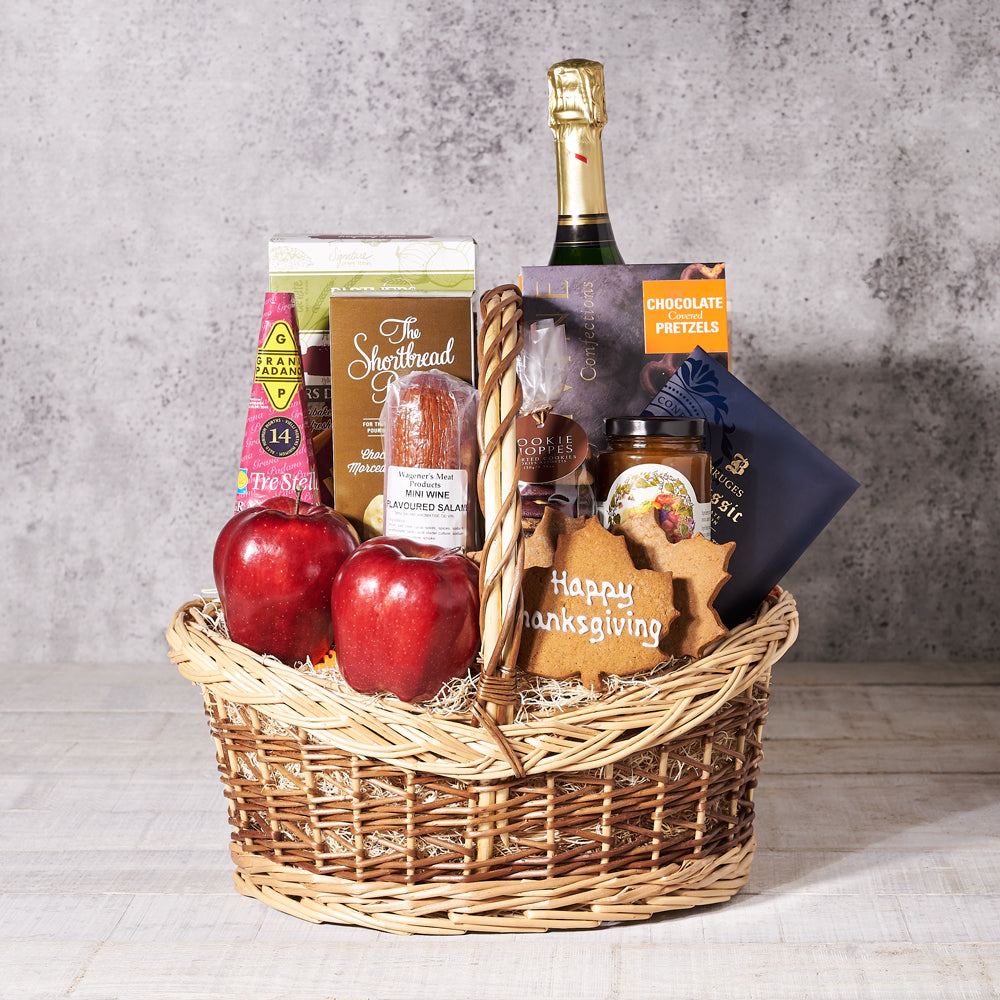 Bountiful Snack Harvest Gift Basket, Gourmet Gift Baskets, Champagne Gift Baskets, Fruits, Chocolates, Champagne, Cookies, Crackers