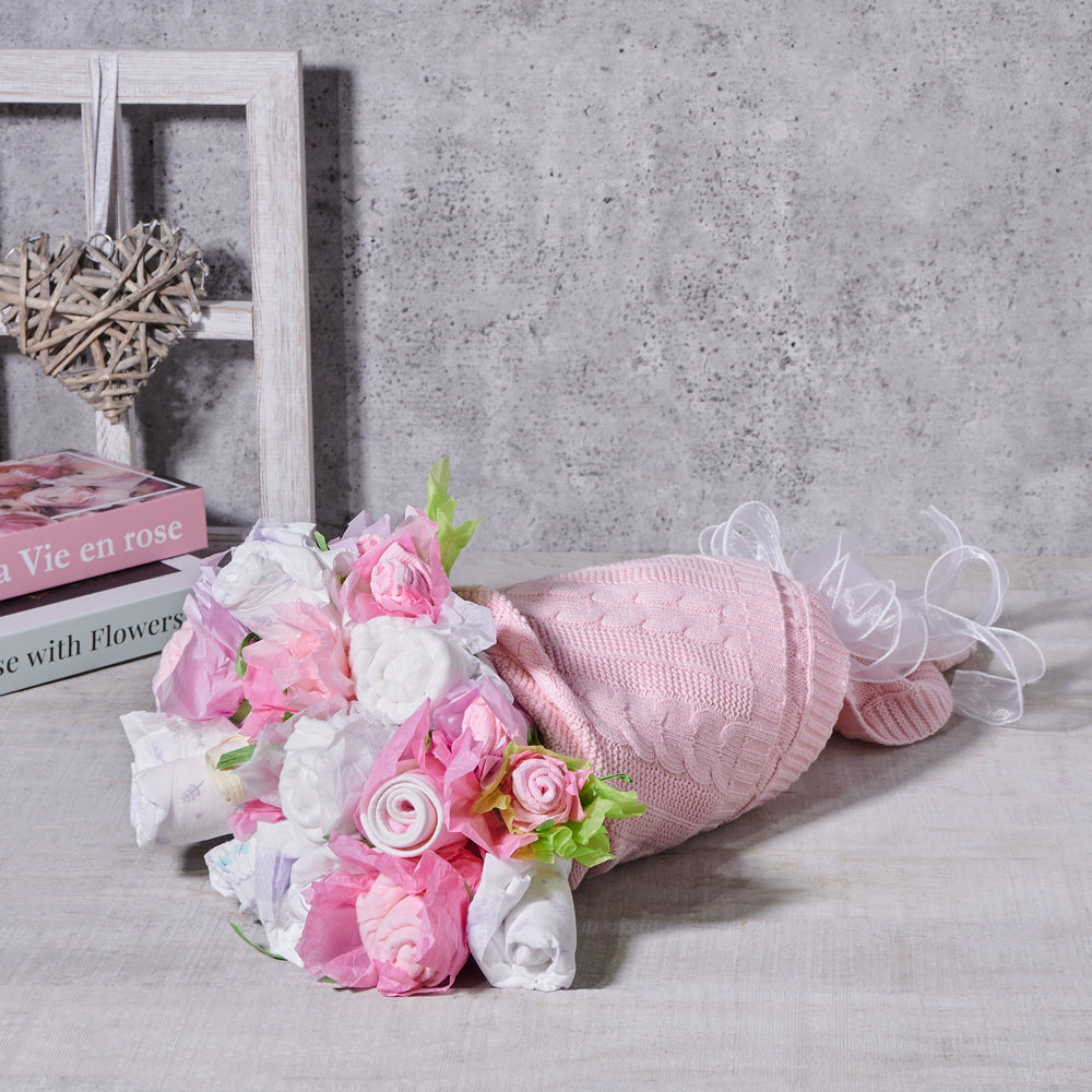Hand-Arranged Baby Essentials Bouquet – how the gift is presented
