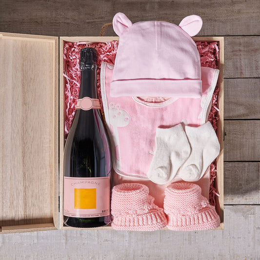 Baby Girl Arrival Crate, champagne gift, champagne, sparkling wine gift, sparkling wine, baby gift basket, baby gift, baby, baby shower gift