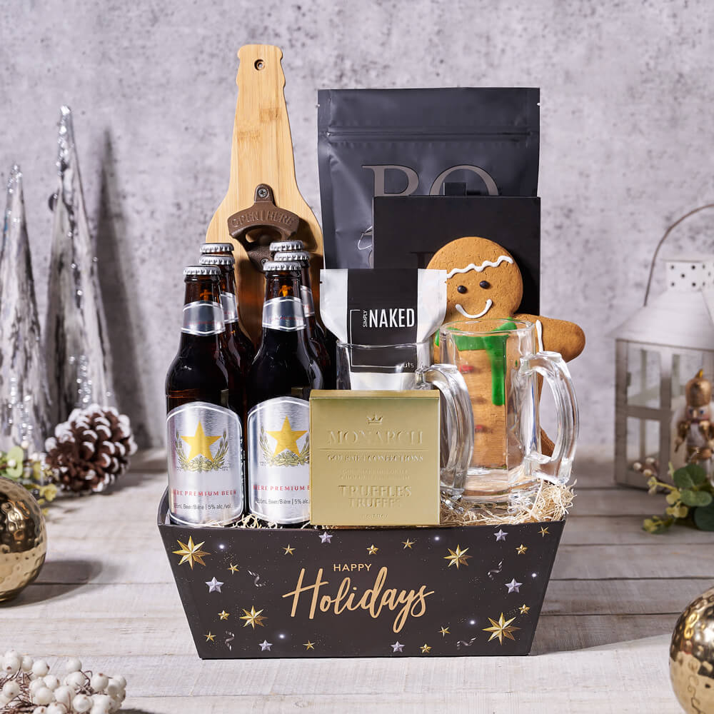 Christmas Beer Basket with Glass Tankards – how the gift is presented