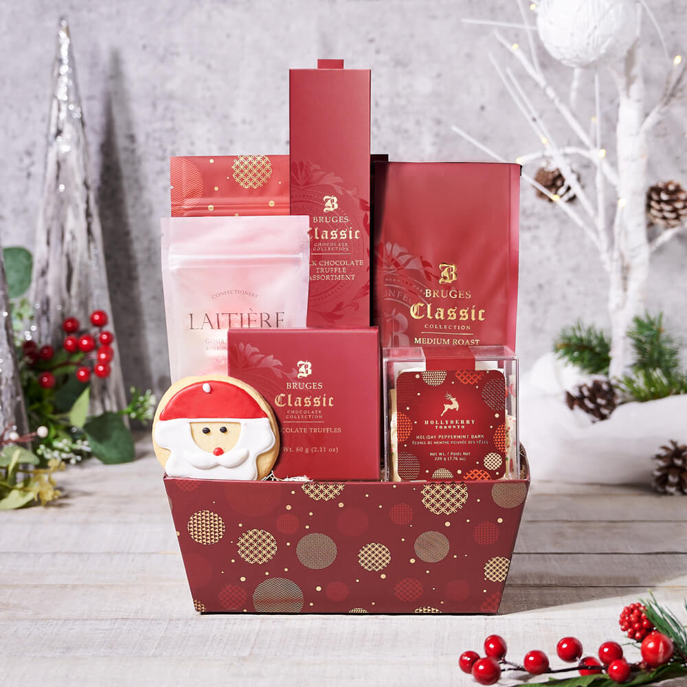Christmas Peppermint Bark and Truffles Basket – how the gift is presented