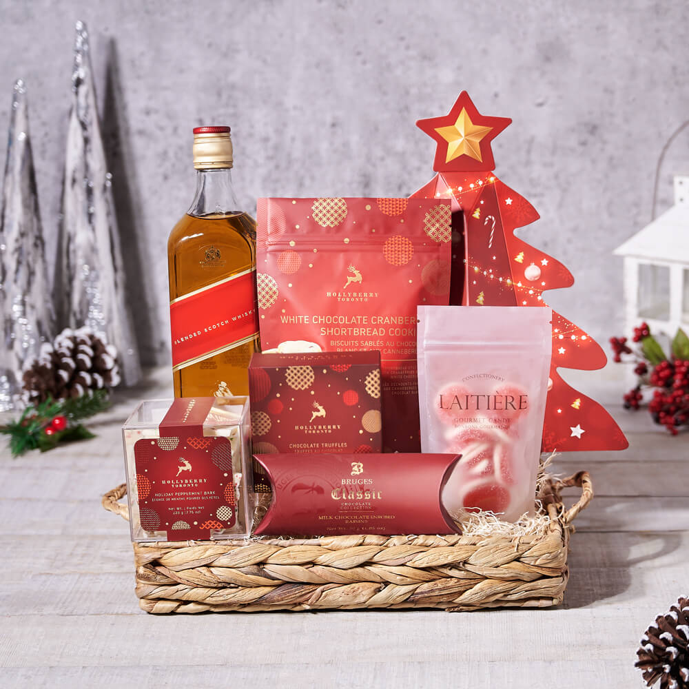 Liquor and Chocolate Christmas Basket – how the gift is presented