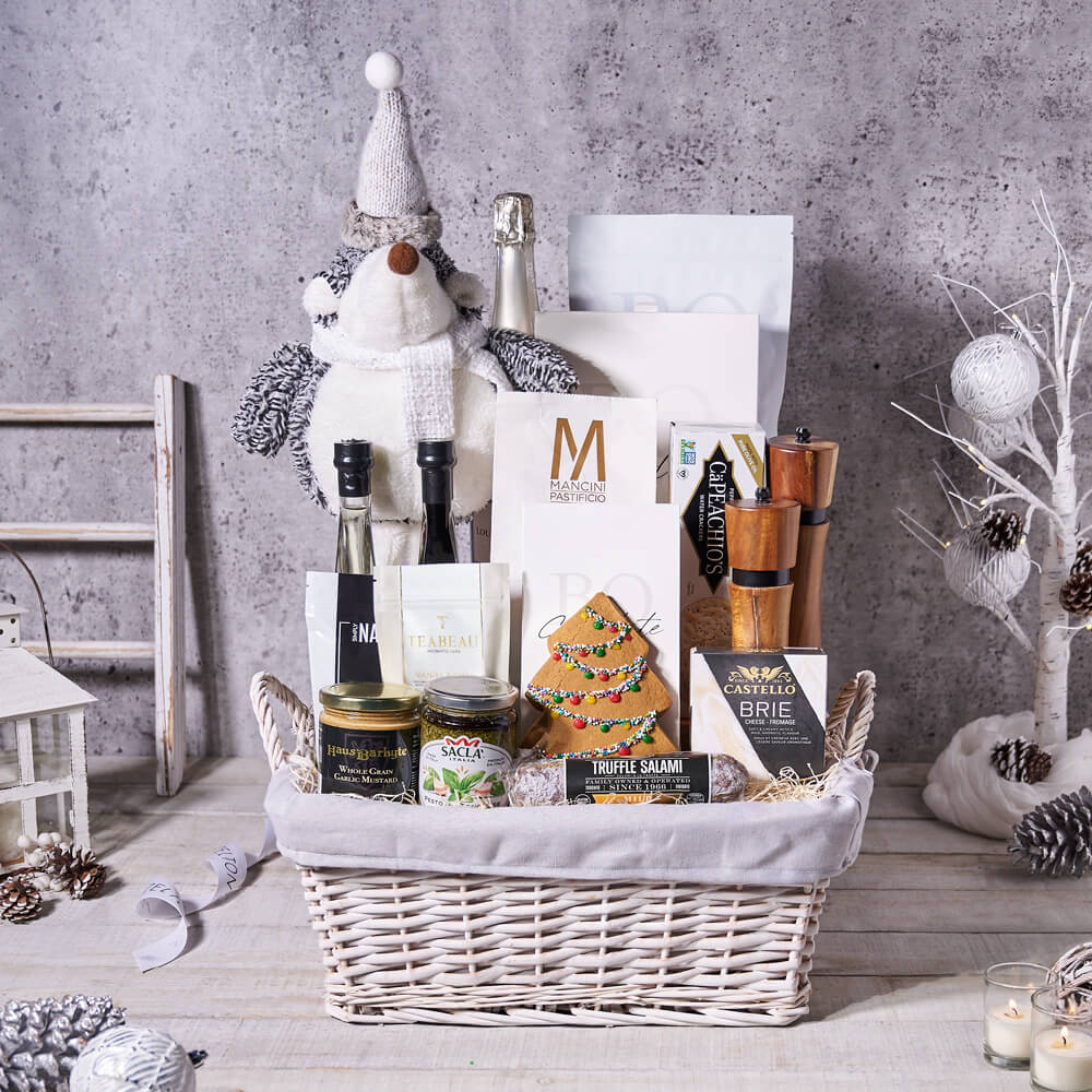 Christmas Sparkling Wine Basket with Hedgehog – how the gift is presented