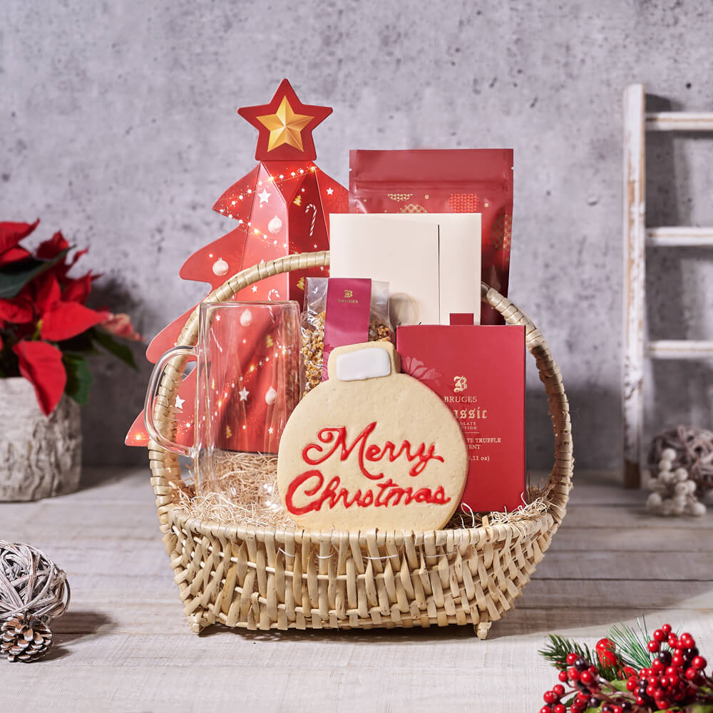 Christmas Hot Chocolate and Truffles Basket – how the gift is presented