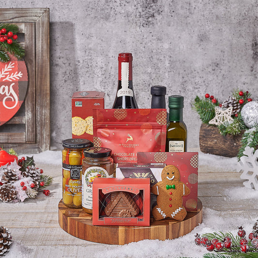 Christmas Muskoka Wine & Cheese Board, wine gift, wine, chocolate gift, chocolate, christmas gift, christmas