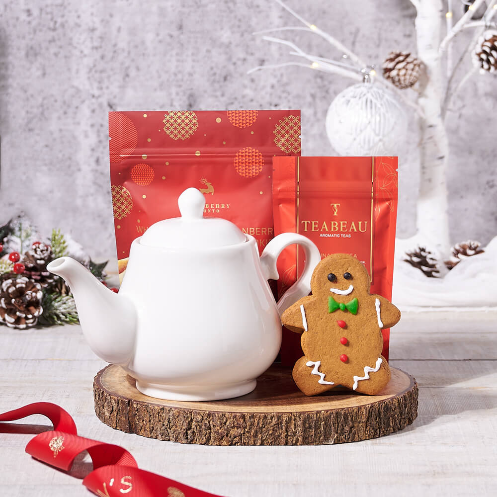 Christmas Tea and Ceramic Teapot Basket – how the gift is presented