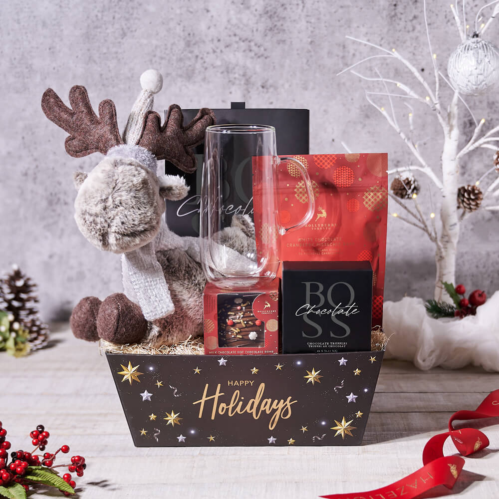 Festive Truffles and Hot Chocolate Basket – how the gift is presented
