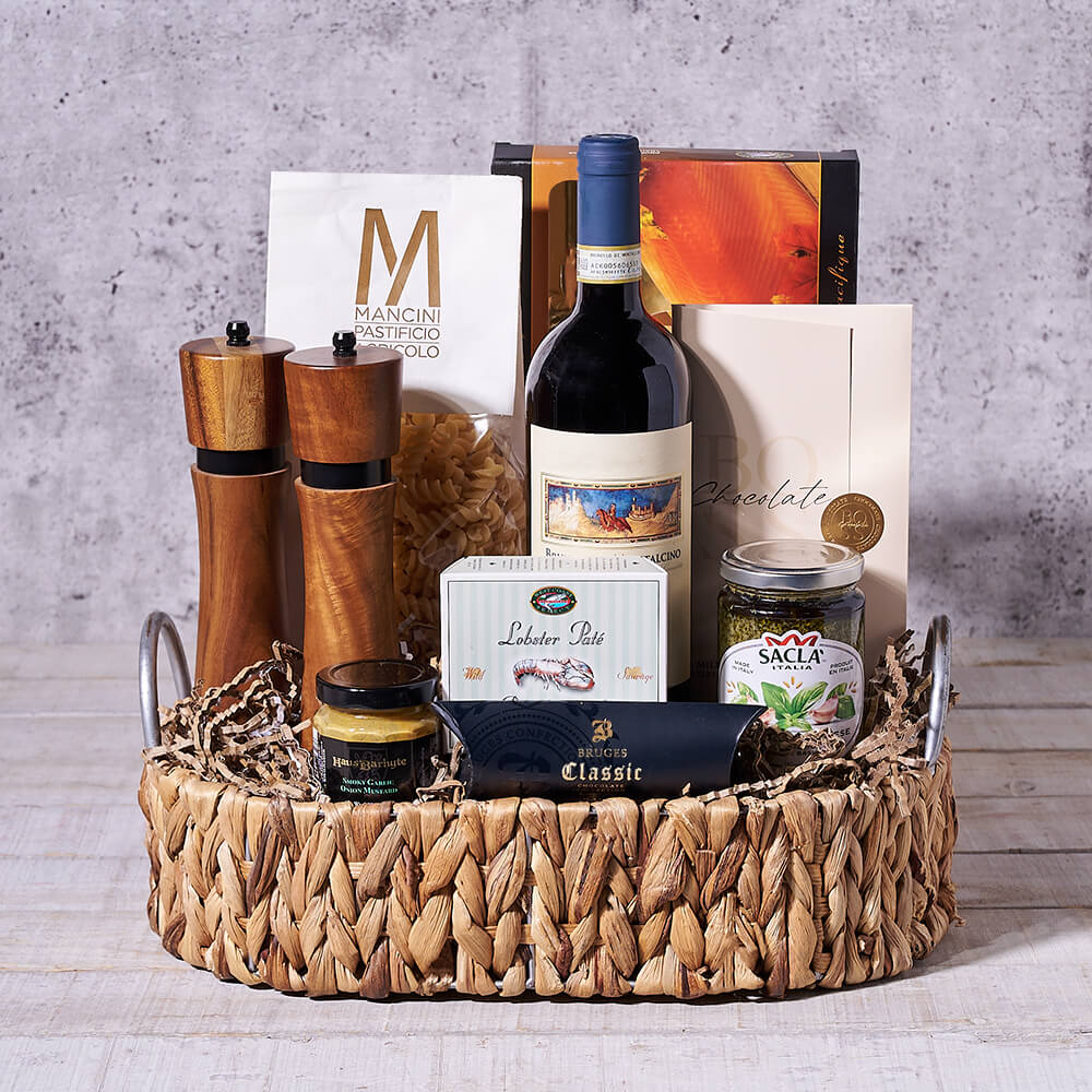 Gourmet Pasta and Wine Gift – how the gift is presented
