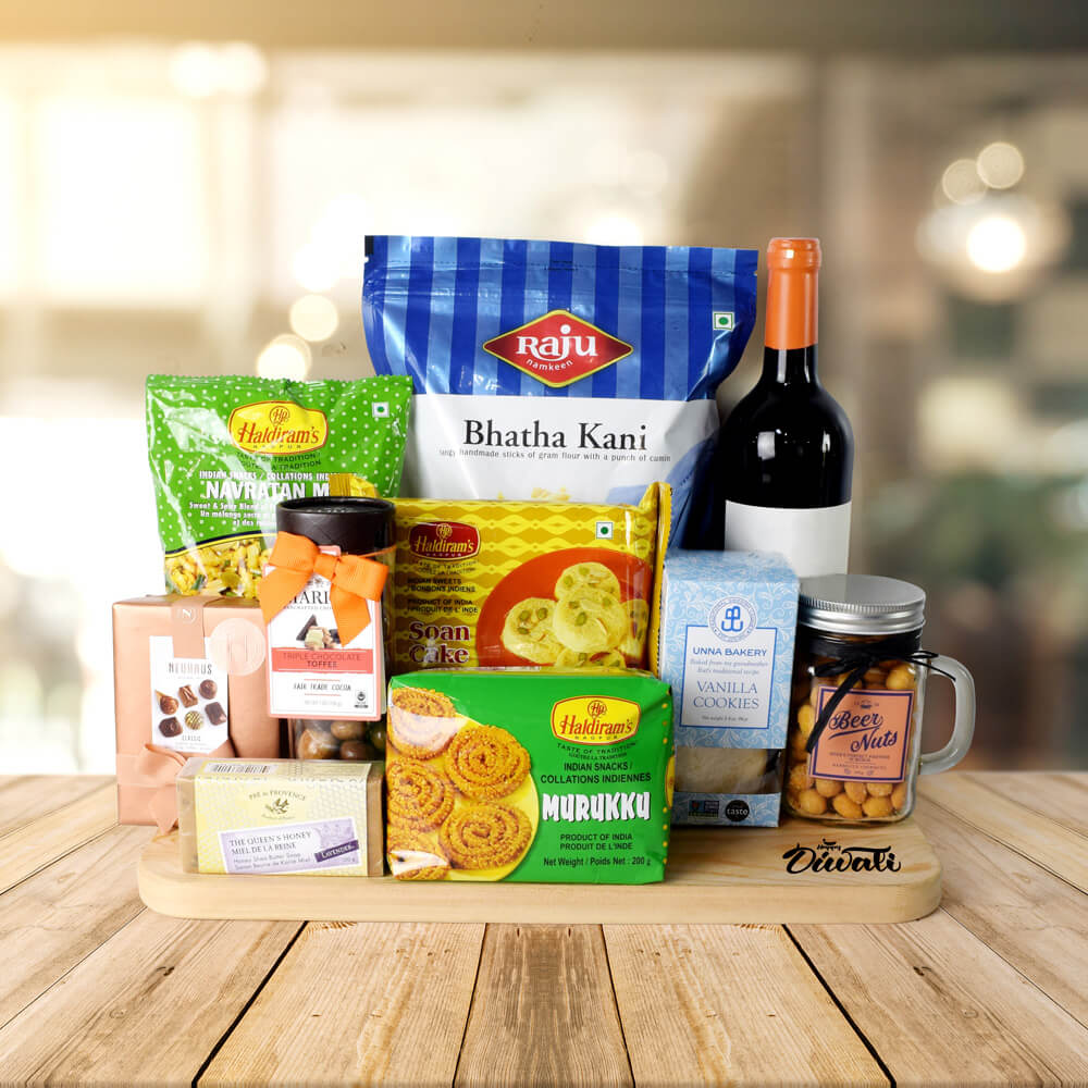 Wine and Chocolates Diwali Basket – how the gift is presented