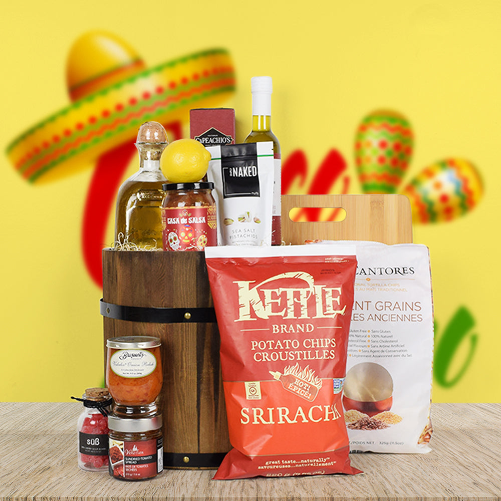 Tequila Gift Basket with Bamboo Board – how the gift is presented