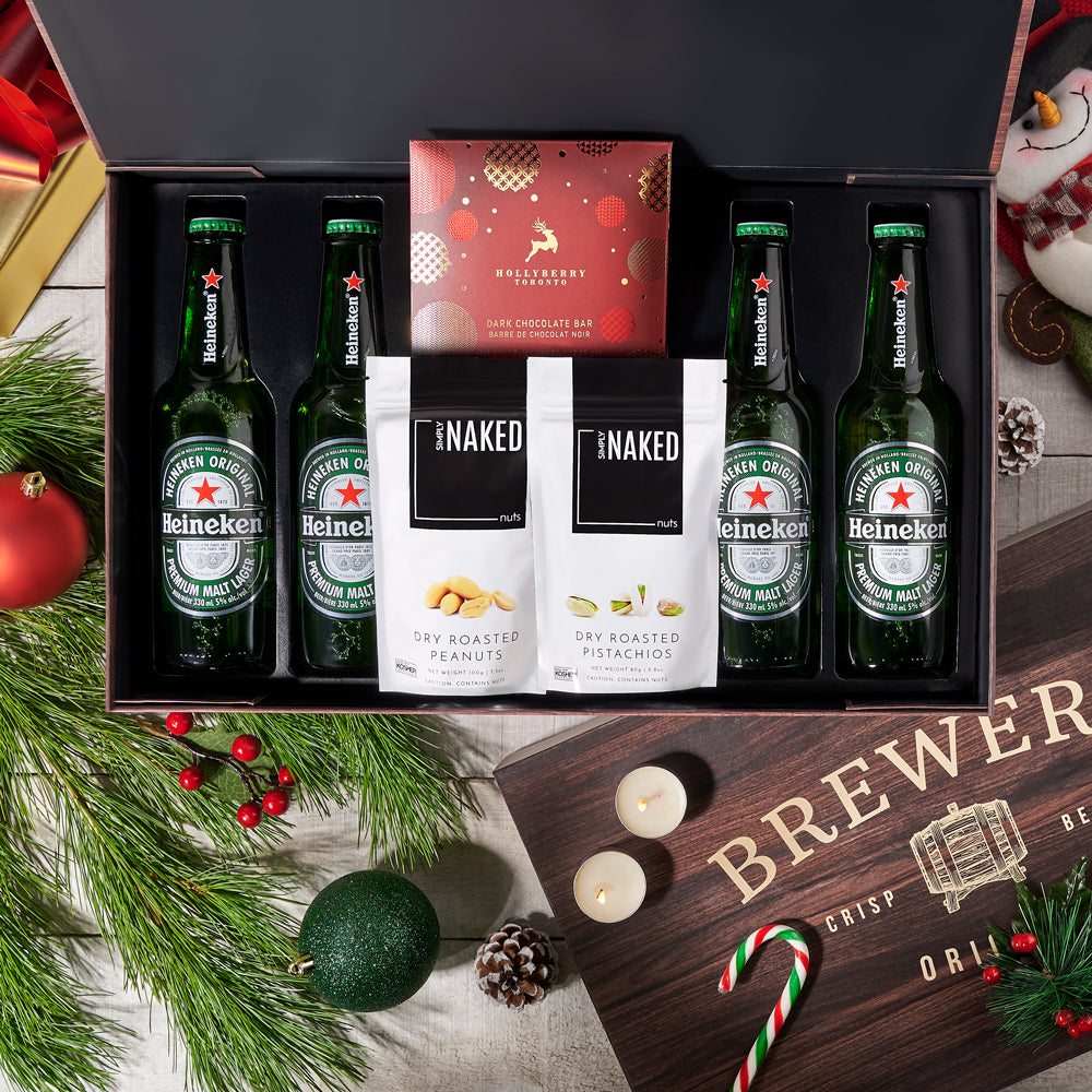 chocolate,  beer gift,  beer box,  beer,  holiday,  christmas,  nuts, christmas heineken & nuts box, christmas gift box, beer gift box, nuts box delivery