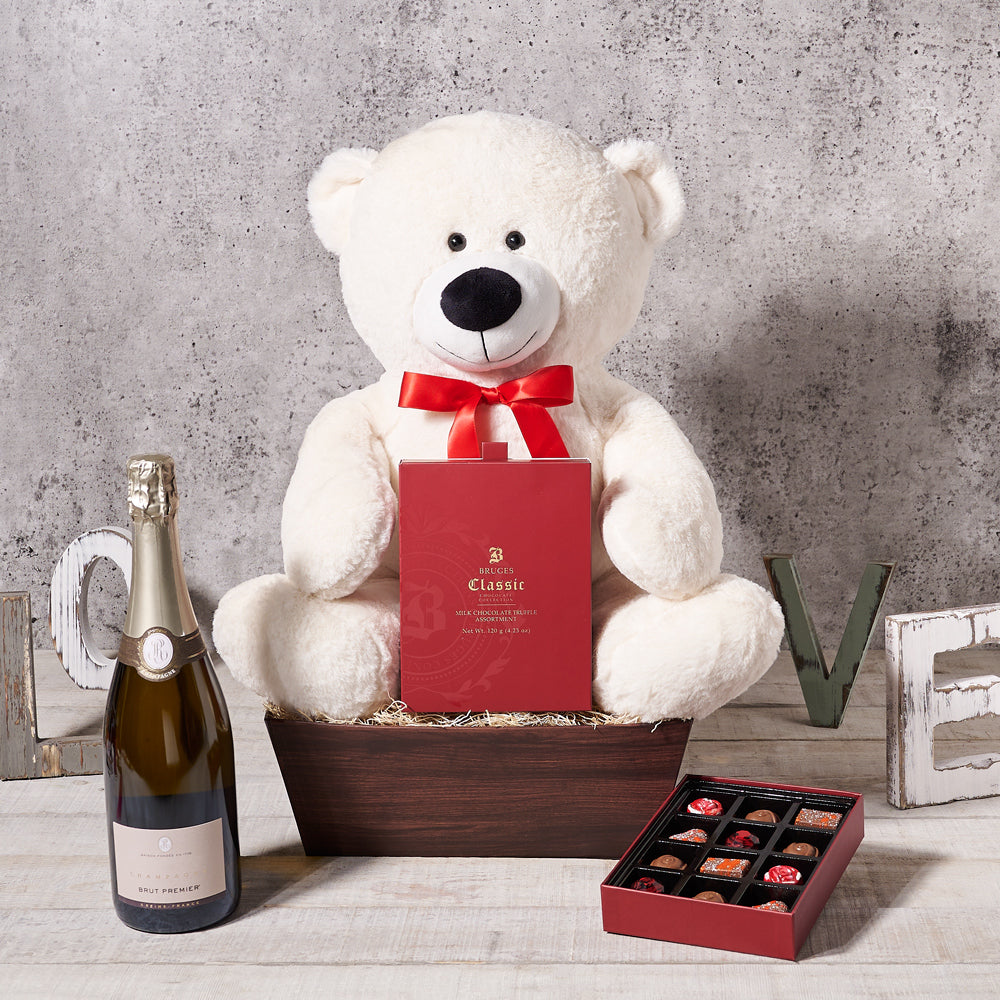 Rustic Wood Tray with Sparkling Wine – how the gift is presented