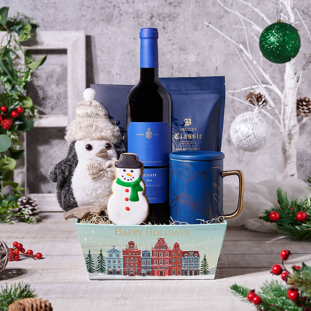 Wine and Bruges Chocolate Christmas Gift – how the gift is presented