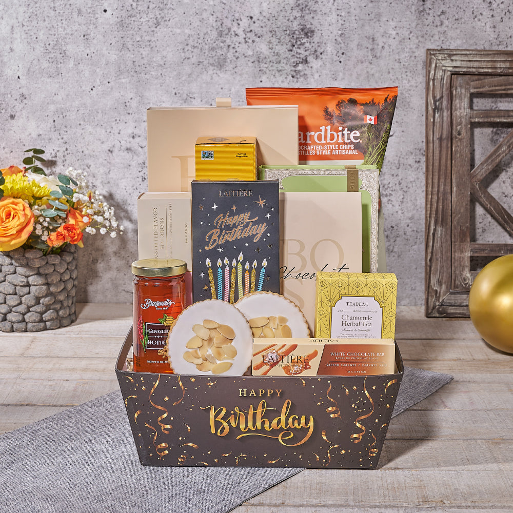 Birthday Chocolate and Snack Gift Tray – how the gift is presented