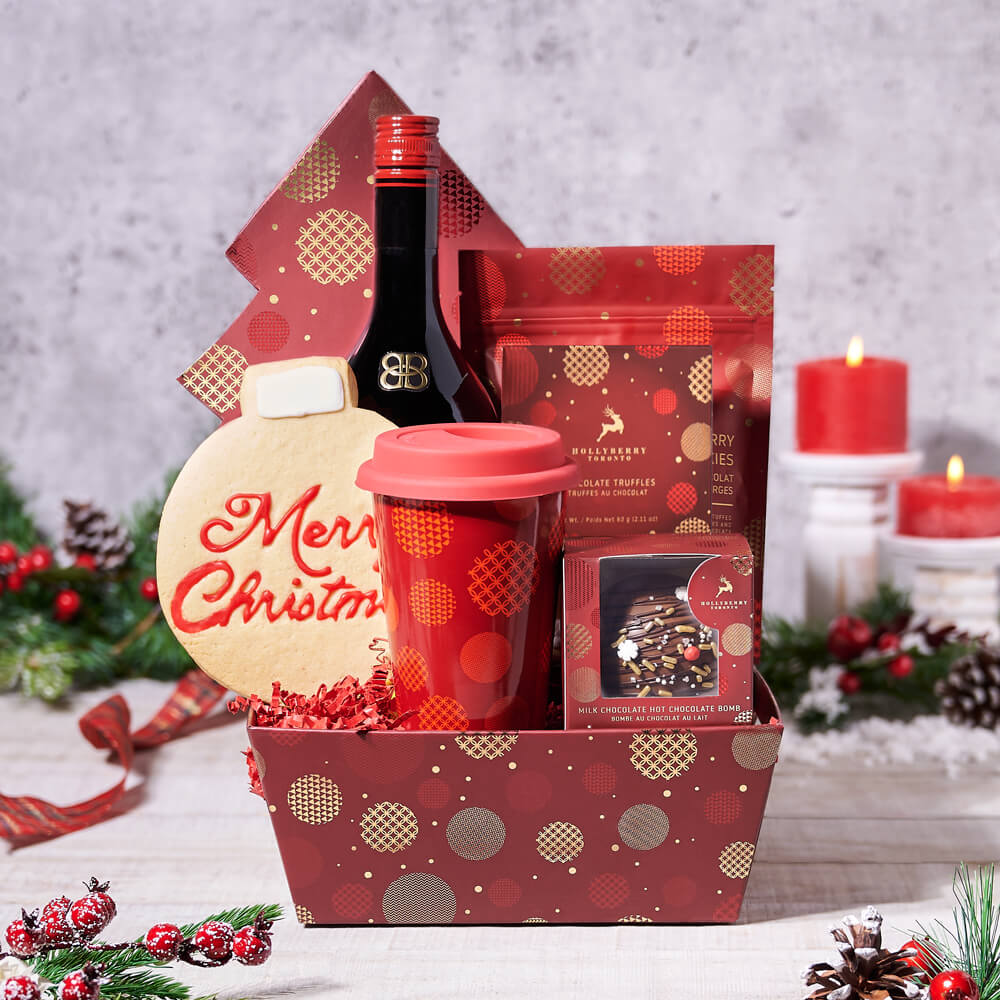 Vodka and Hollyberry Chocolate Basket – how the gift is presented