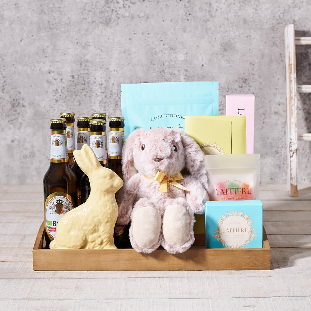 Easter Beer Gift Basket with Macarons – how the gift is presented