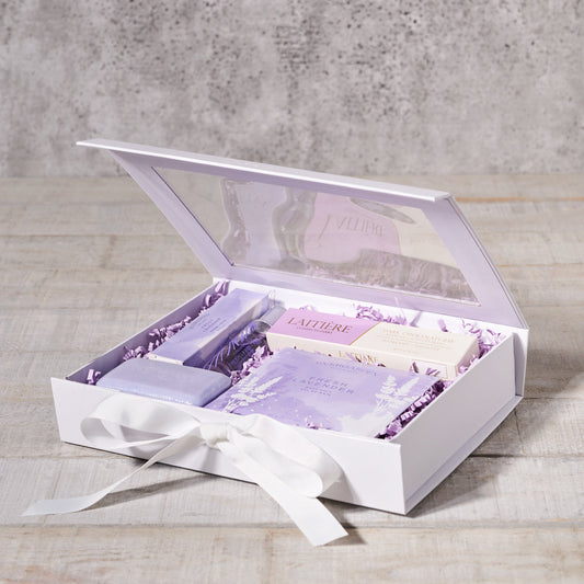 Fresh Lavender Spa Gift Box, Valentine's Day gifts, spa gifts, Bath Salts, Soap, Perfume Roller, Chocolates