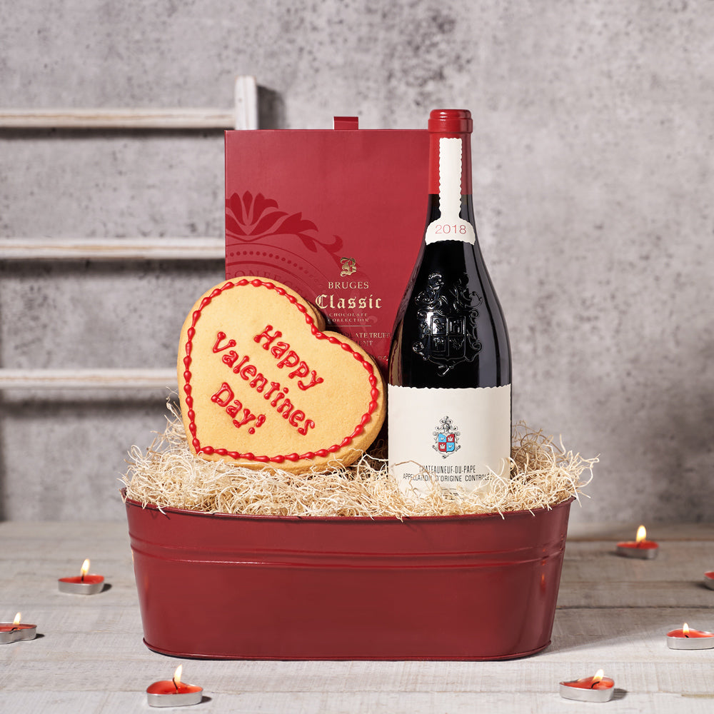 Valentine's Wine and Cookie Gift Set – how the gift is presented