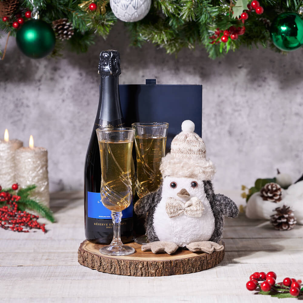 Dark Truffle and Sparkling Wine Basket – how the gift is presented