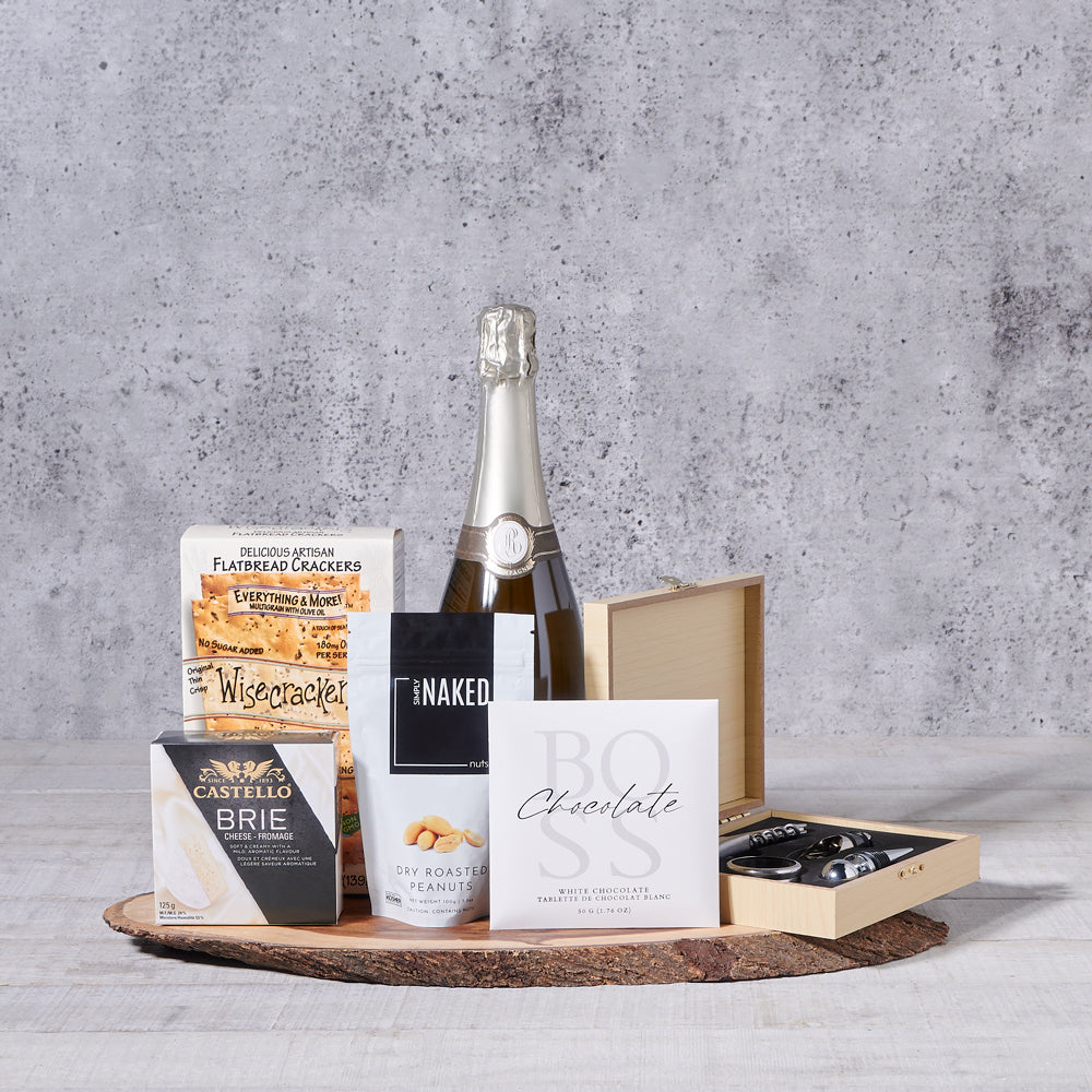 Sparkling Wine and Snack Platter – how the gift is presented