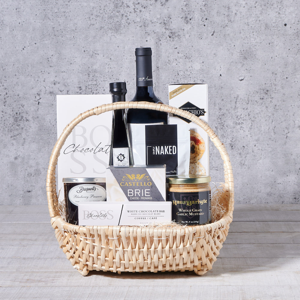 Premium Red Wine Gift Basket – how the gift is presented
