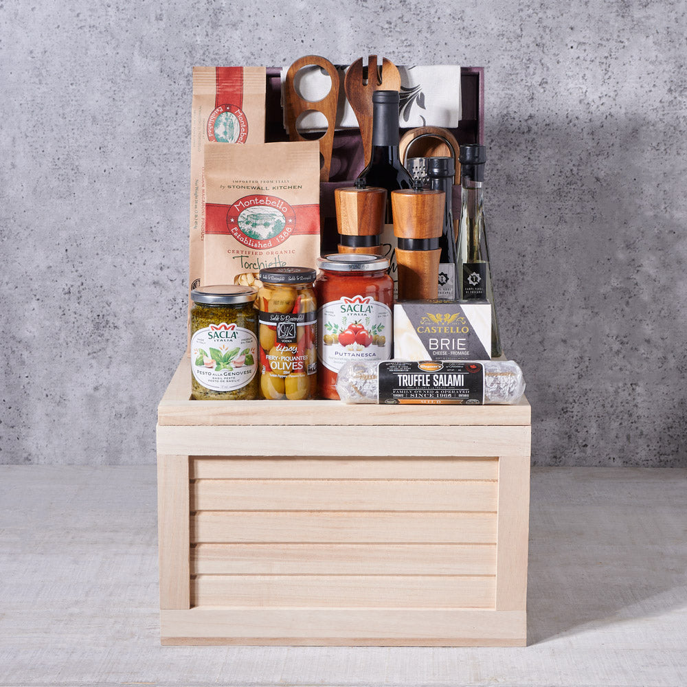 Pasta and Cheese Wine Gift Basket, USA – how the gift is presented