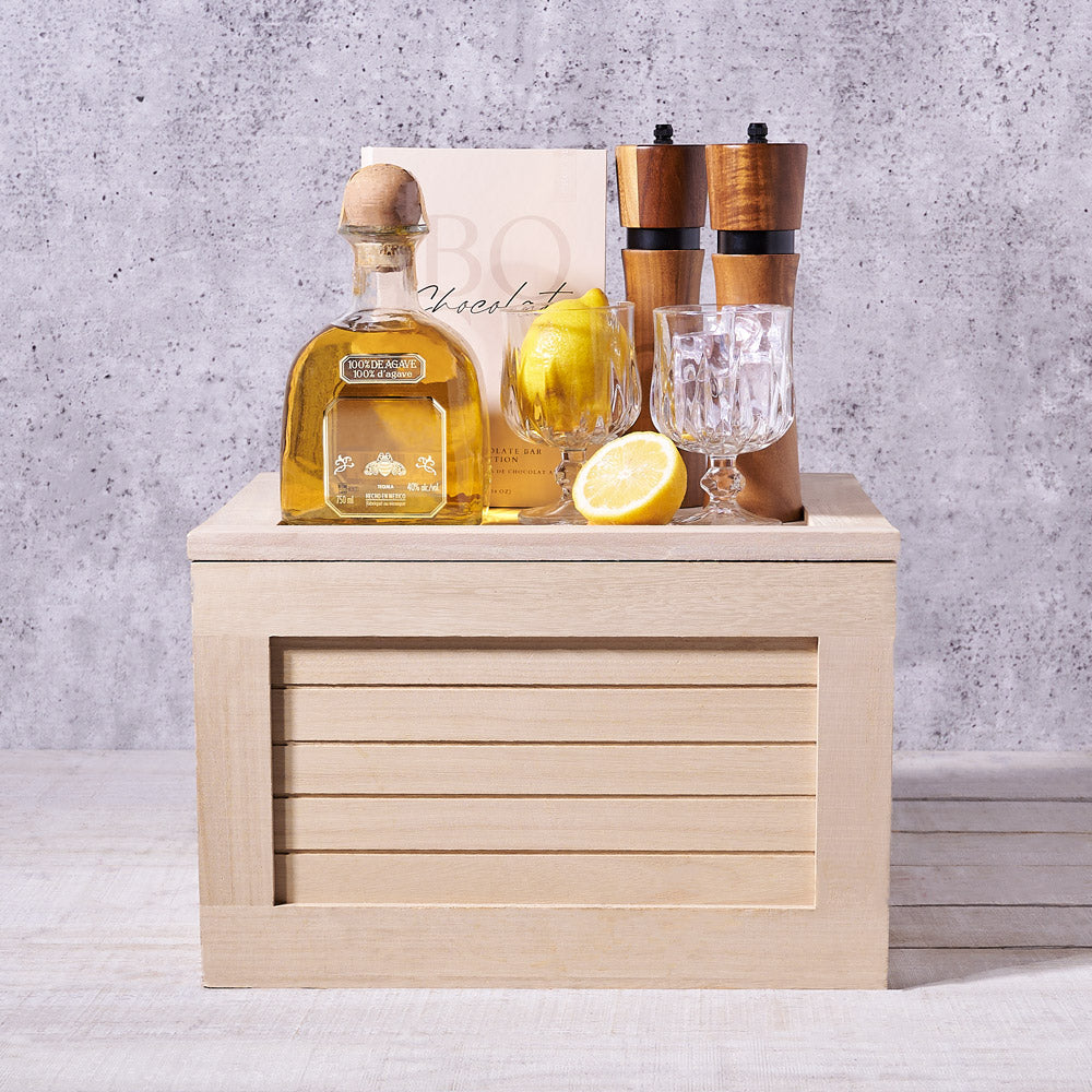 Tequila Gift Basket with Milk Chocolate – how the gift is presented