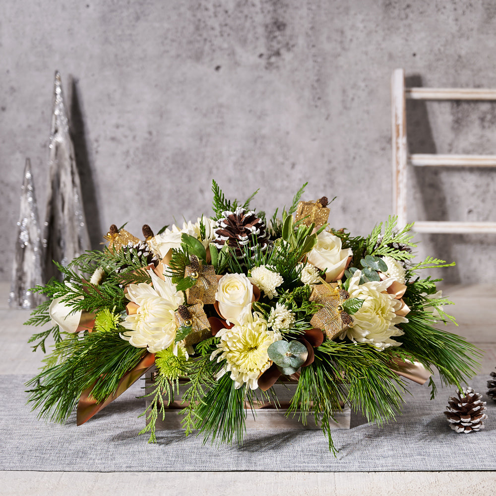 Festive White Roses Crate – how the gift is presented
