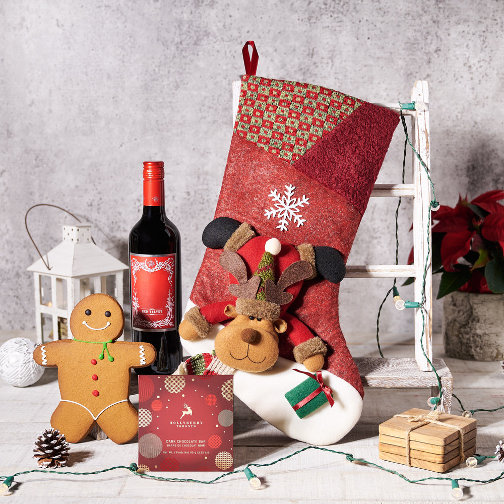 Red Wine and Cookie Holiday Basket – how the gift is presented