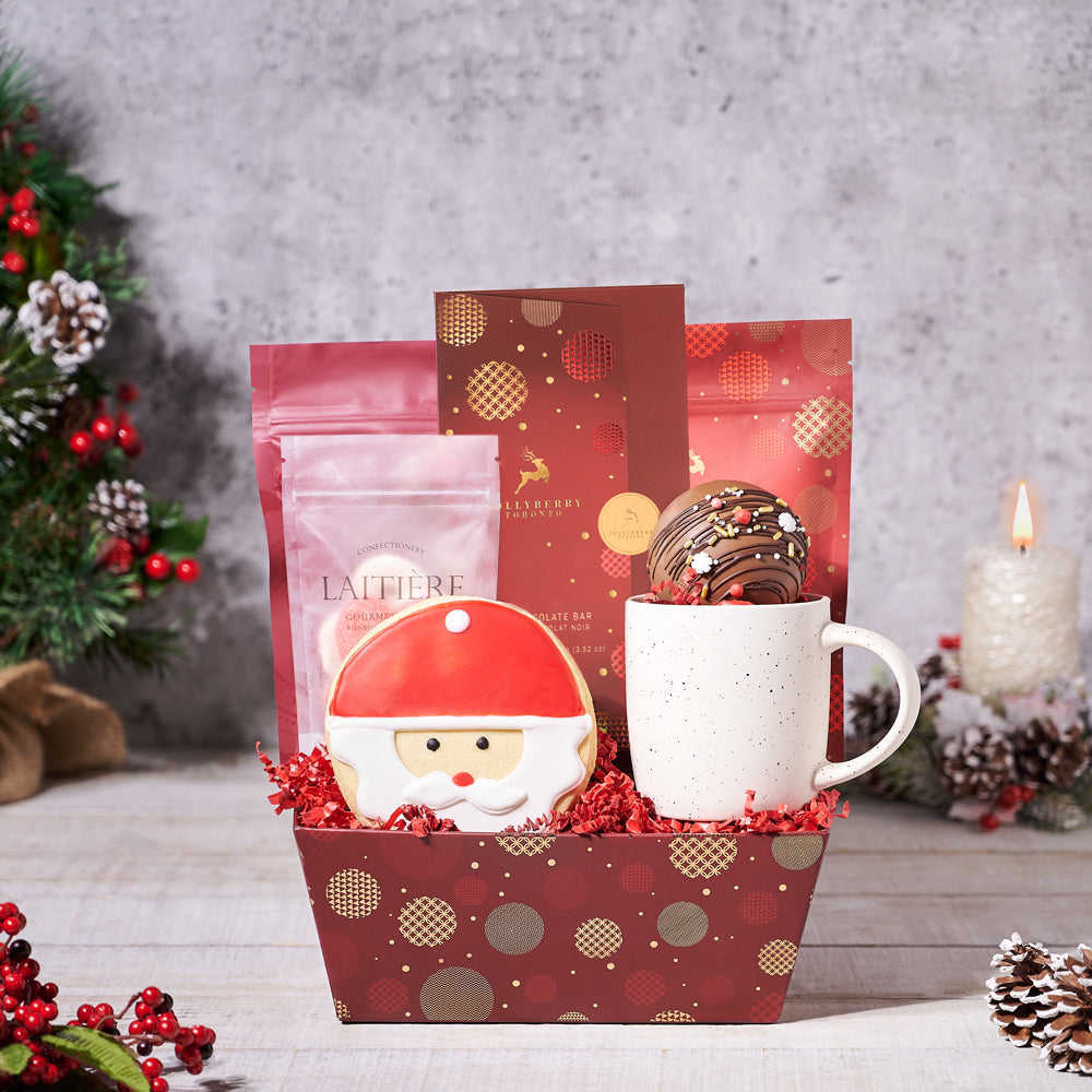Christmas Hot Cocoa and Cookie Basket – how the gift is presented