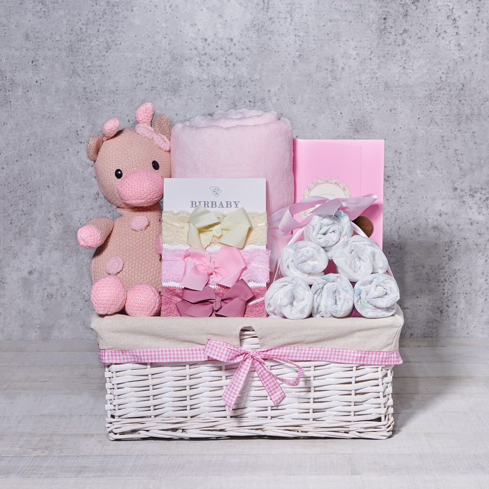 Baby Girl Blanket and Giraffe Basket – how the gift is presented
