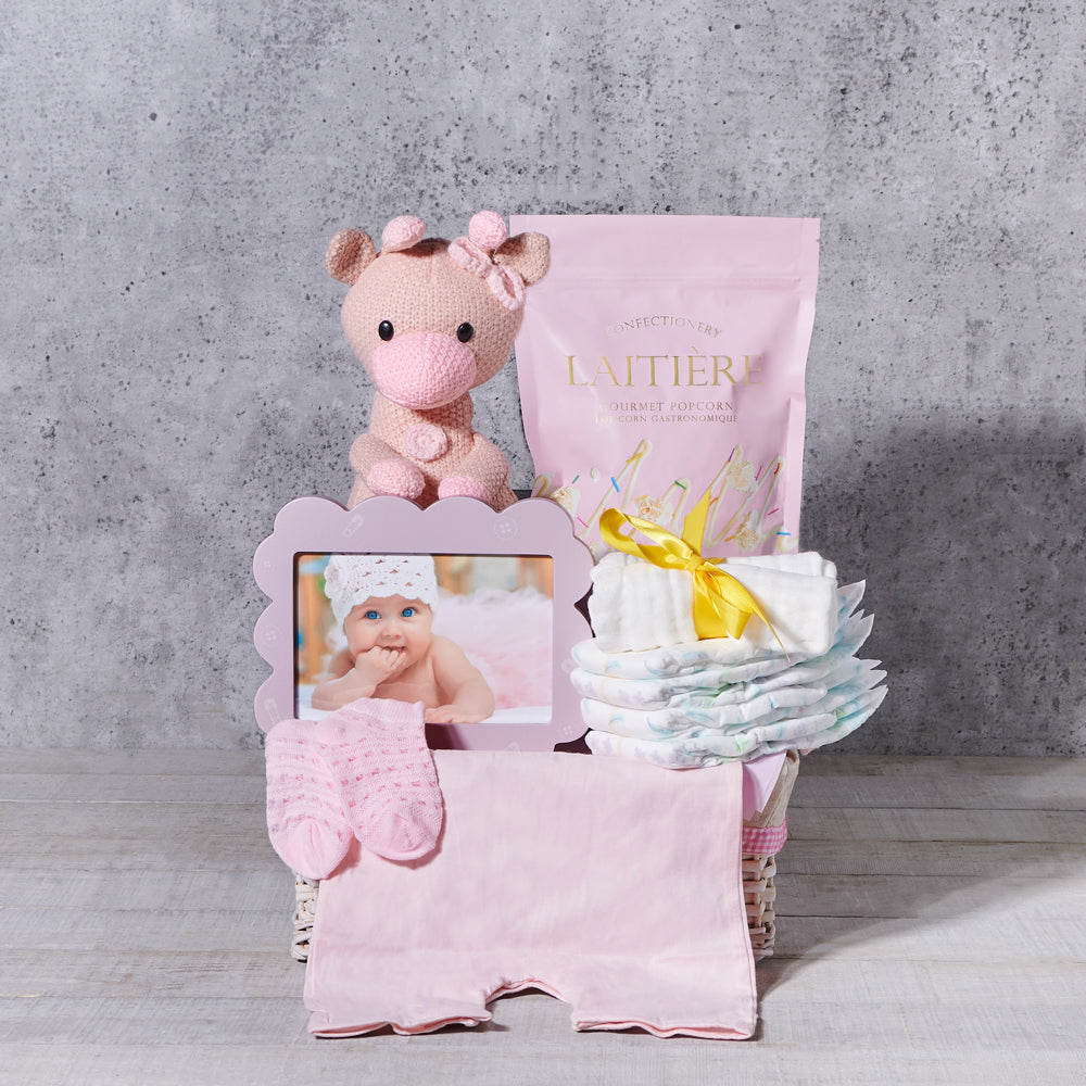 Pink Ribbon Baby Girl Basket Gift – how the gift is presented