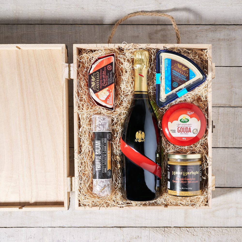 Cheese Trio with Sparkling Wine – how the gift is presented