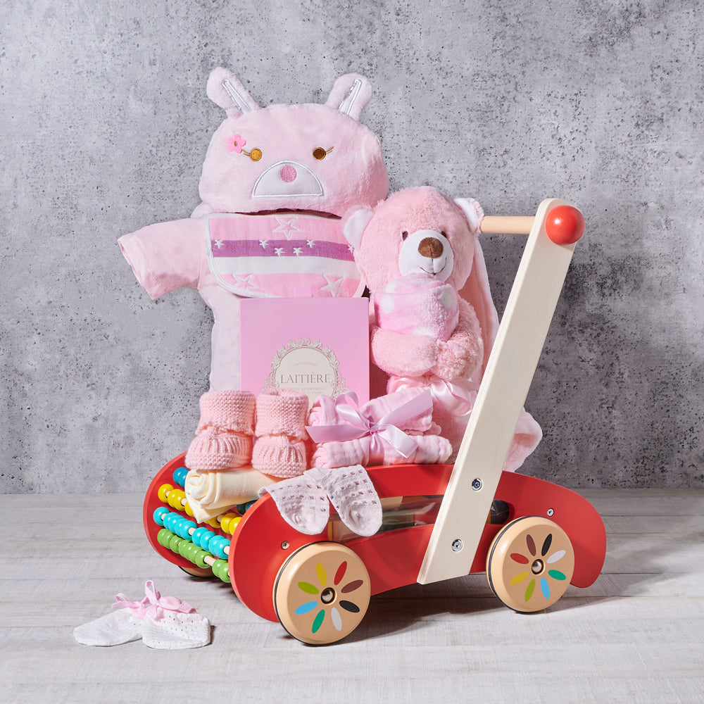 Baby Girl Apparel and Toy Basket – how the gift is presented