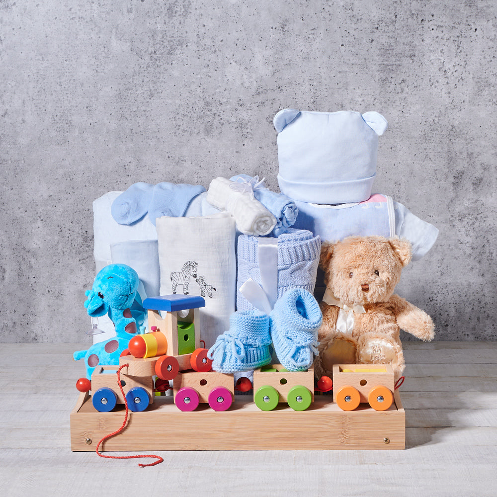 Newborn Baby Boy Wooden Toy Set – how the gift is presented