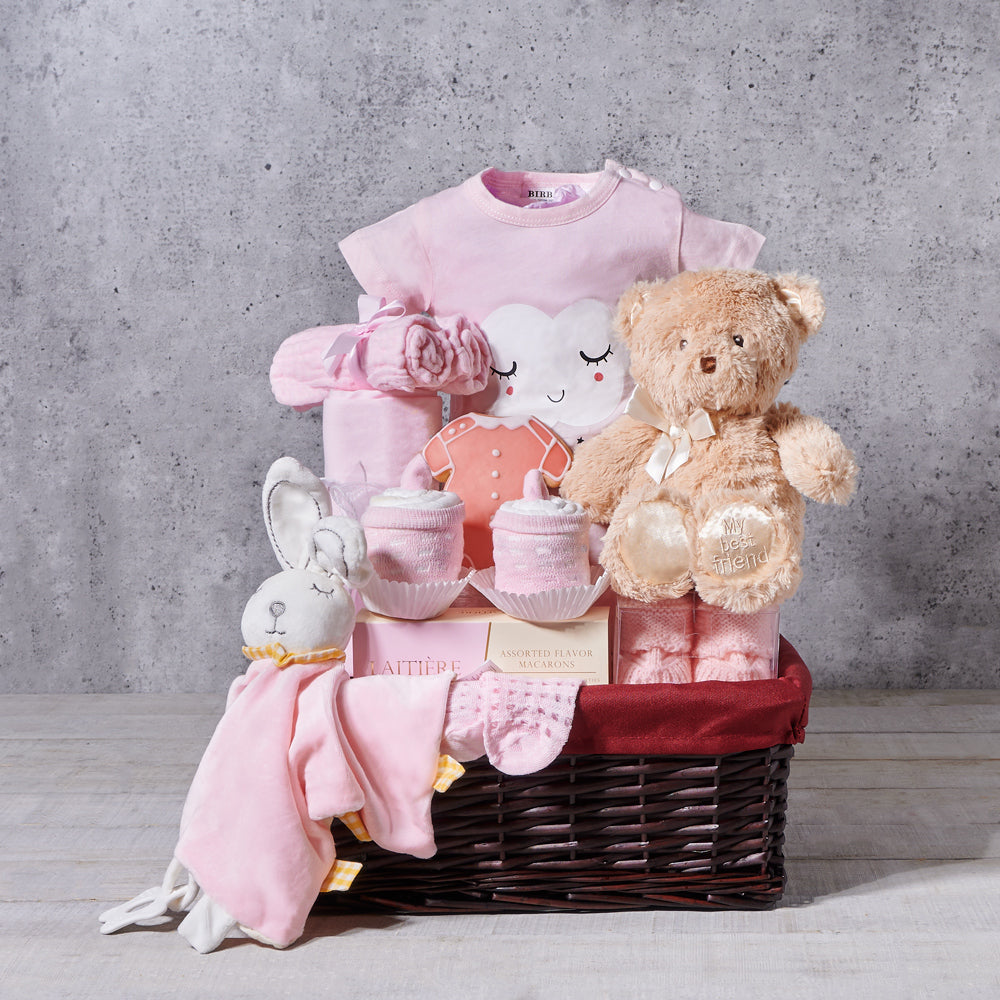 Baby Girl Basket with Teddy Bear – how the gift is presented
