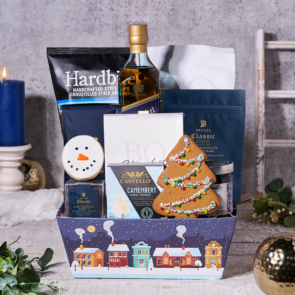 Liquor and Holiday Gourmet Basket – how the gift is presented