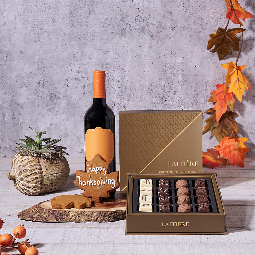 Thanksgiving Red Wine and Plant Gift – how the gift is presented