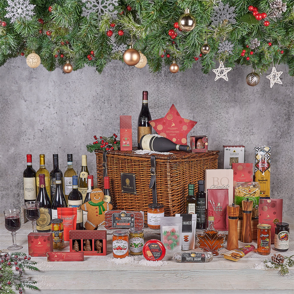 Wine and Festive Gourmet Basket – how the gift is presented