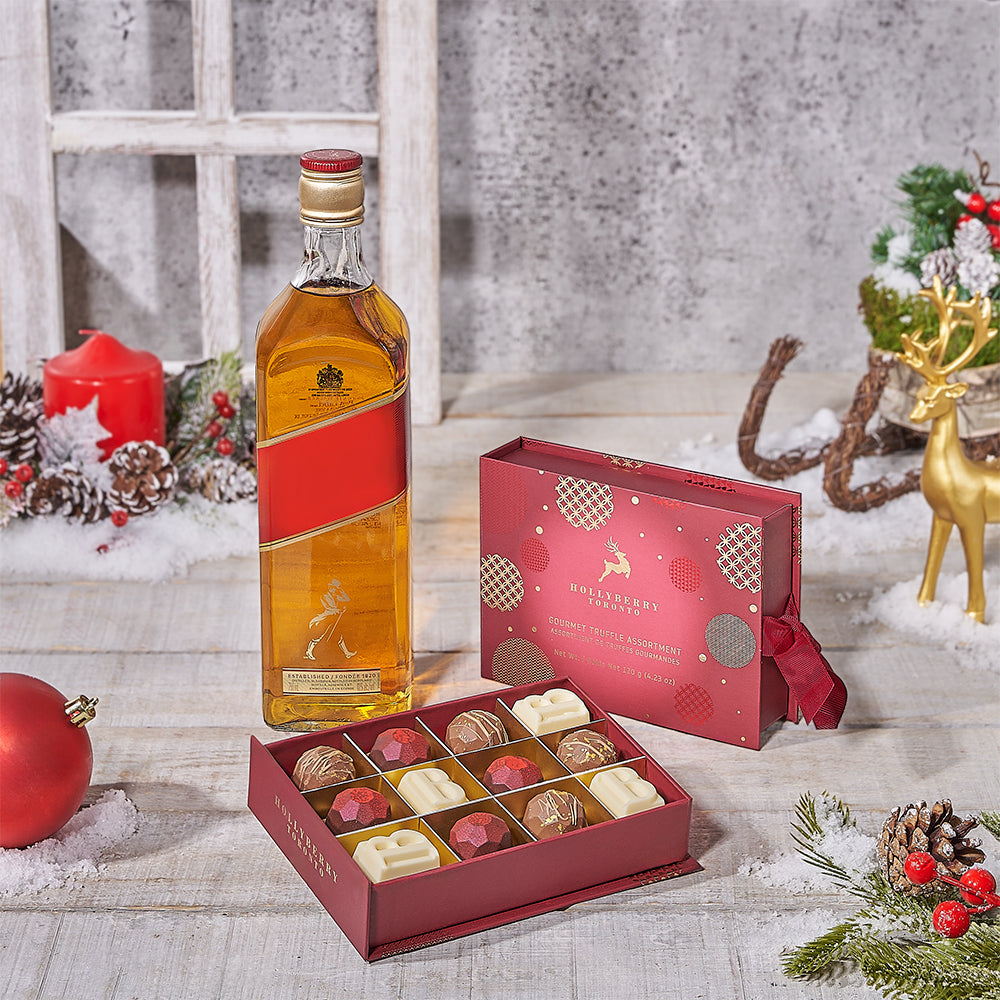 Chocolate Truffle and Liquor Basket – how the gift is presented