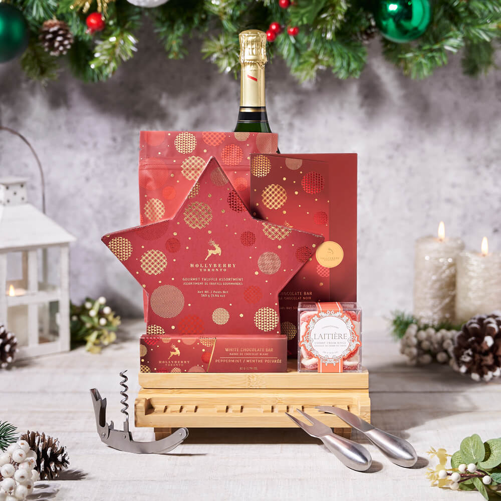 Holiday Sparkling Wine Christmas Basket – how the gift is presented
