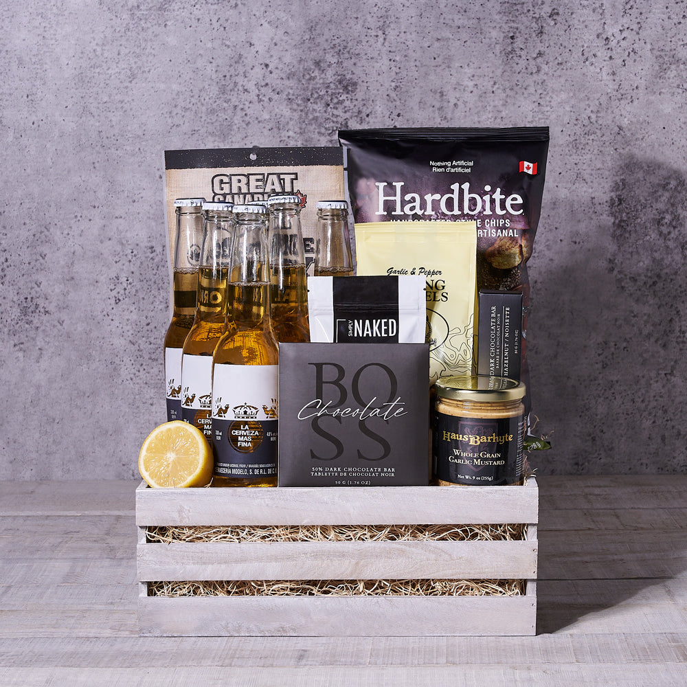 Gourmet Jerky and Beer Gift Basket – how the gift is presented